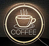 Неонова світлодіодна вивіска Кава Coffee 30*30 см, фото 7