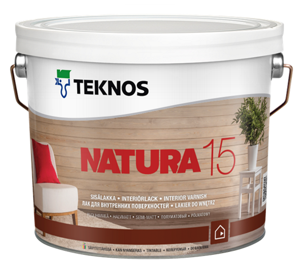 Панельний лак для дерева TEKNOS Natura 15 на водній основі напівматовий, 2,7л