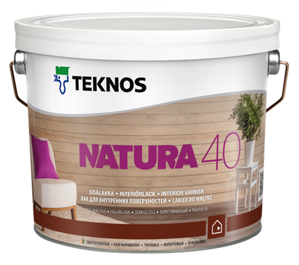 Панельний лак для дерева TEKNOS Natura 40 на водній основі напівглянцевий, 9л