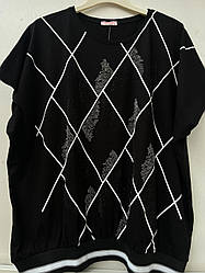 Жіноча футболка чорного кольору батал з принтом розміри L (50-52), XL (54-56)