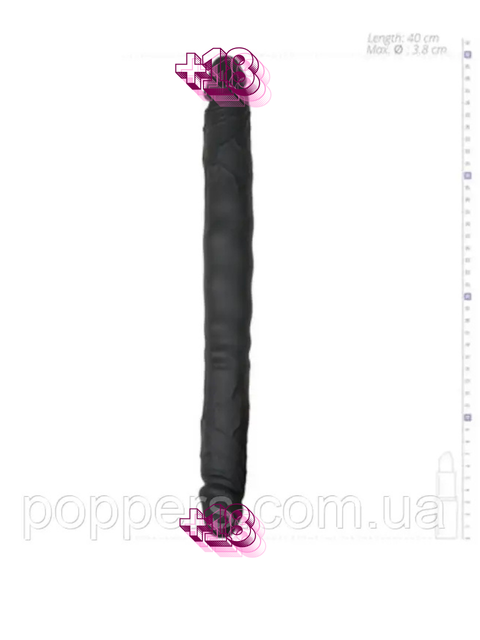 Подвійний фаллоімітатор 40,0 см х 3,8 см чорний EasyToys, фото 1