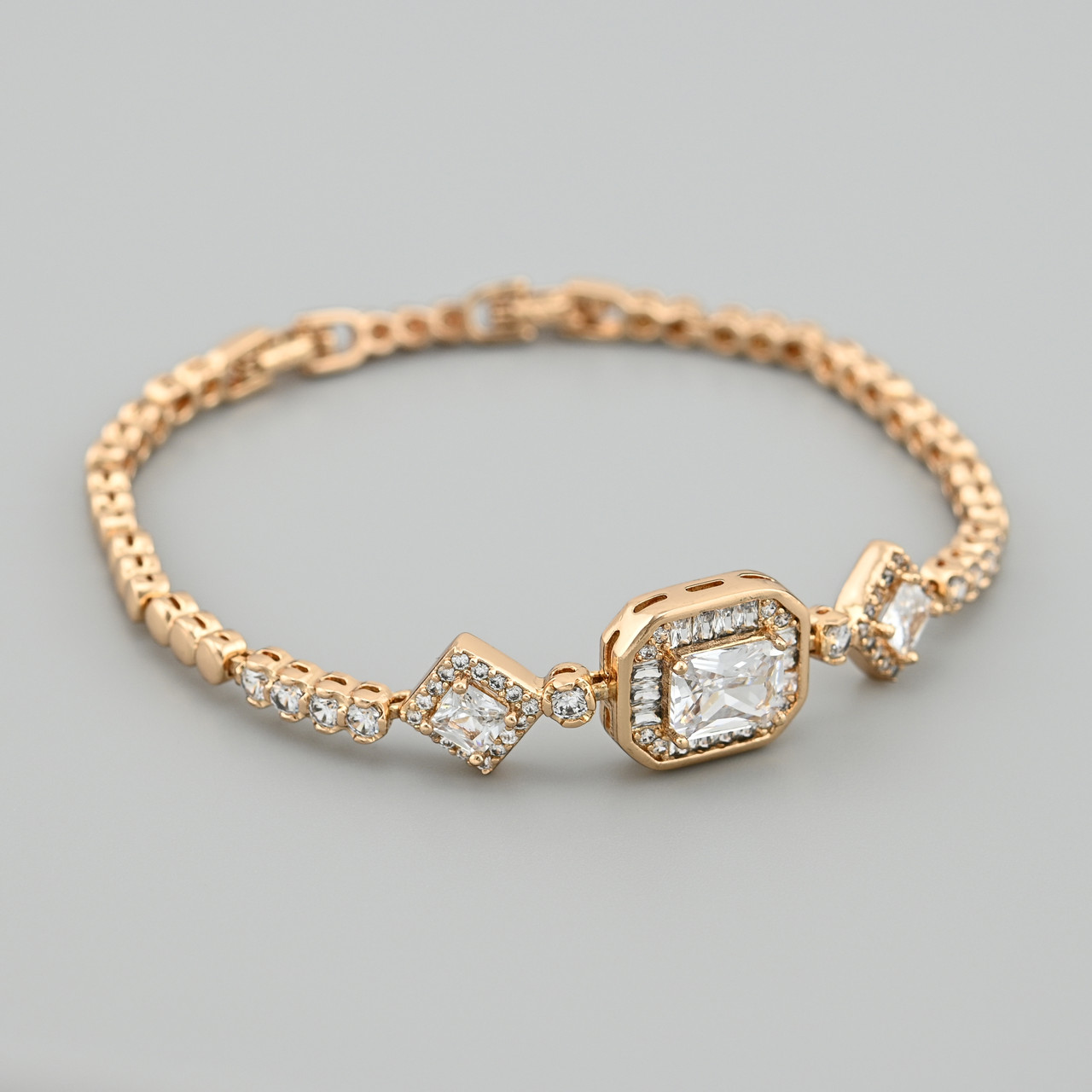 Браслет 53366 ширина 3.5 мм білі фіаніти позолота 18К довжина 19, фото 1