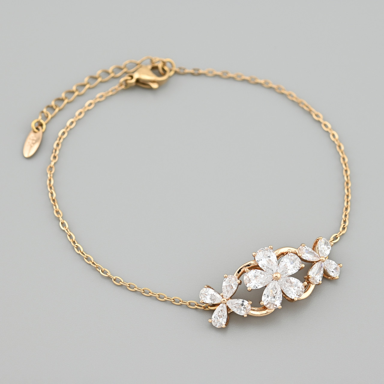 Браслет Квітка 53373 ширина 1.5 мм білі фіаніти позолота 18К довжина 18+3, фото 1