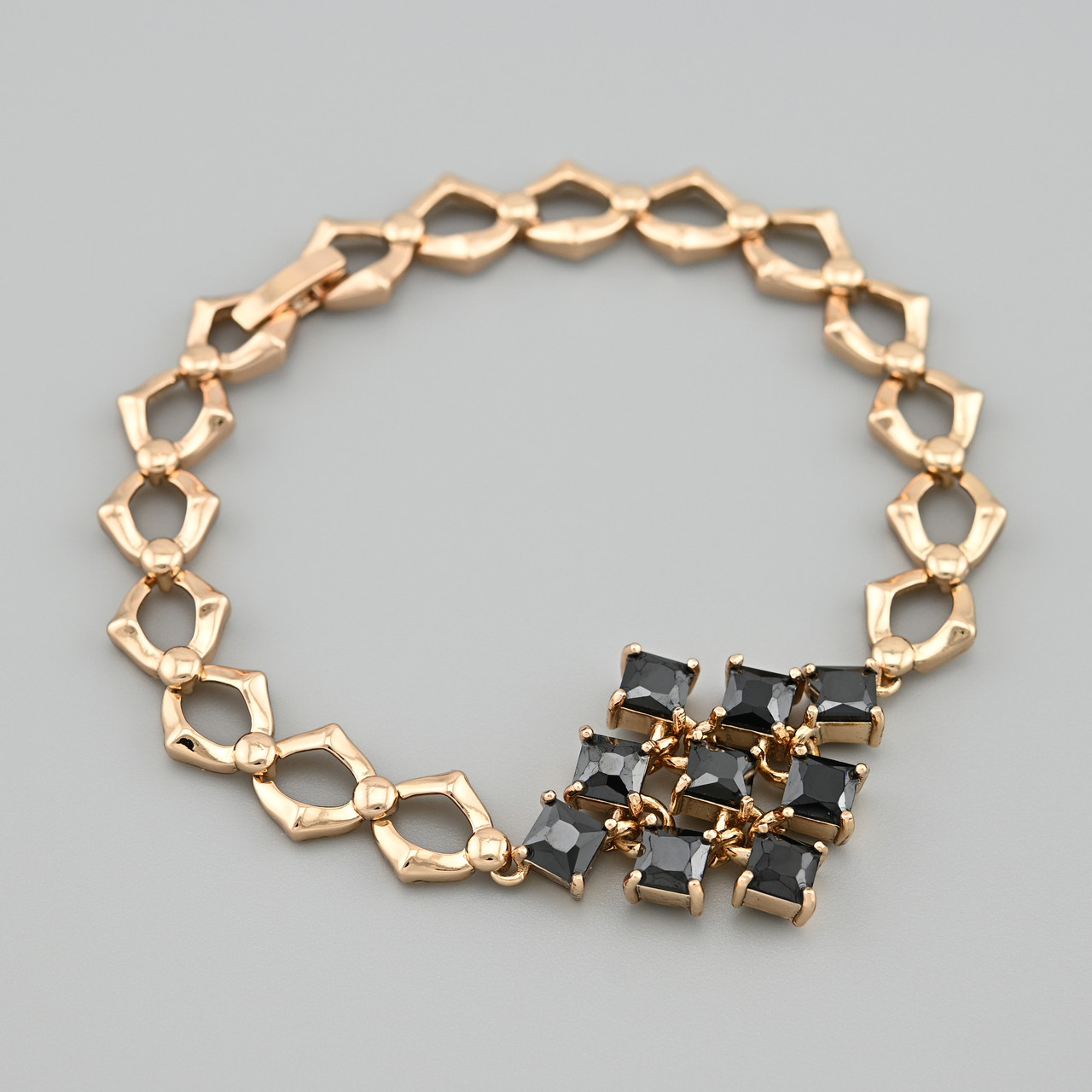 Браслет Ромб 53677 ширина 9 мм чорні фіаніти позолота 18К довжина 19, фото 1