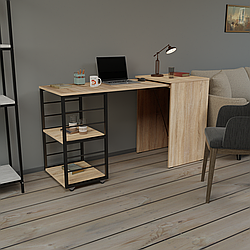 Стильний розкладний письмовий стіл тумба трансформер з полицями для ноутбука в стилі лофт ДСП Долін дуб сонома