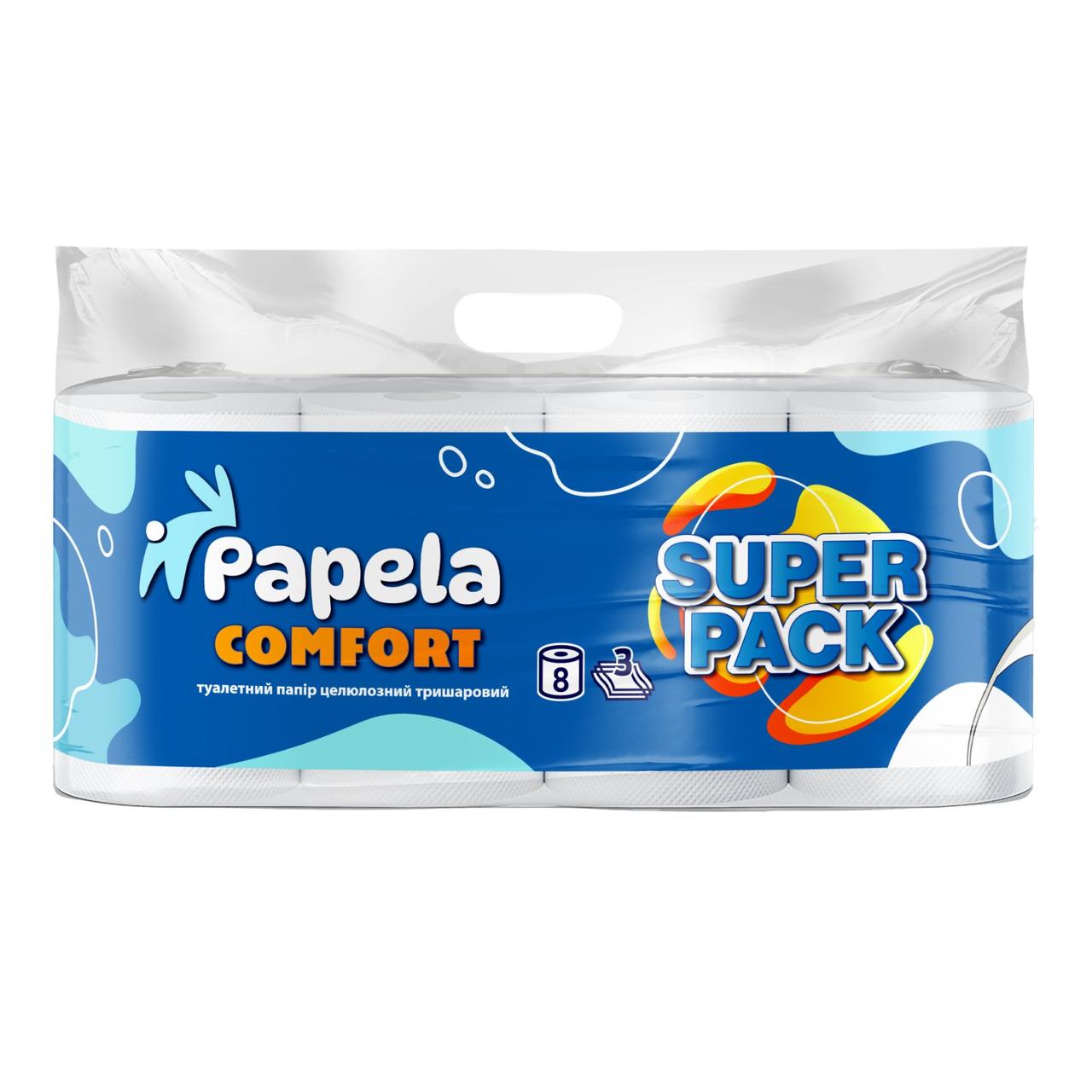 Туалетний папір Papela Comfort Super Pack целюлозний тришаровий (8 рулонів)