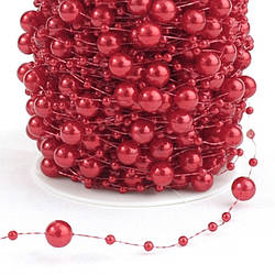 Гірлянда з намистин на волосіні розмір 8/3 мм 1 м Червоний