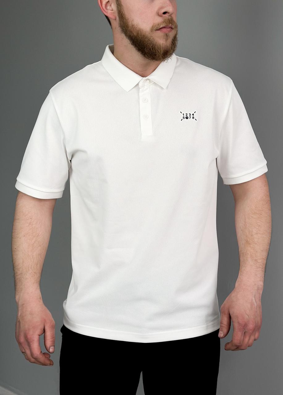 Чоловіча однотонна біла футболка поло з коміром теніска класична  у люксовій якості
