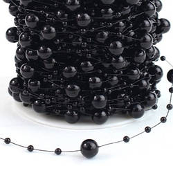 Гірлянда з намистин на волосіні розмір 8/3 мм 1 м Чорний