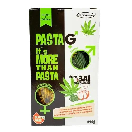 Макарони без глютену Pasta G з коноплею, спіруліною, шпинатом і гарбузом, 240 г, TM Healthy Generation