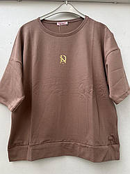Футболка молодіжна кольору капучино у вільному пошитті розміри М, L.
