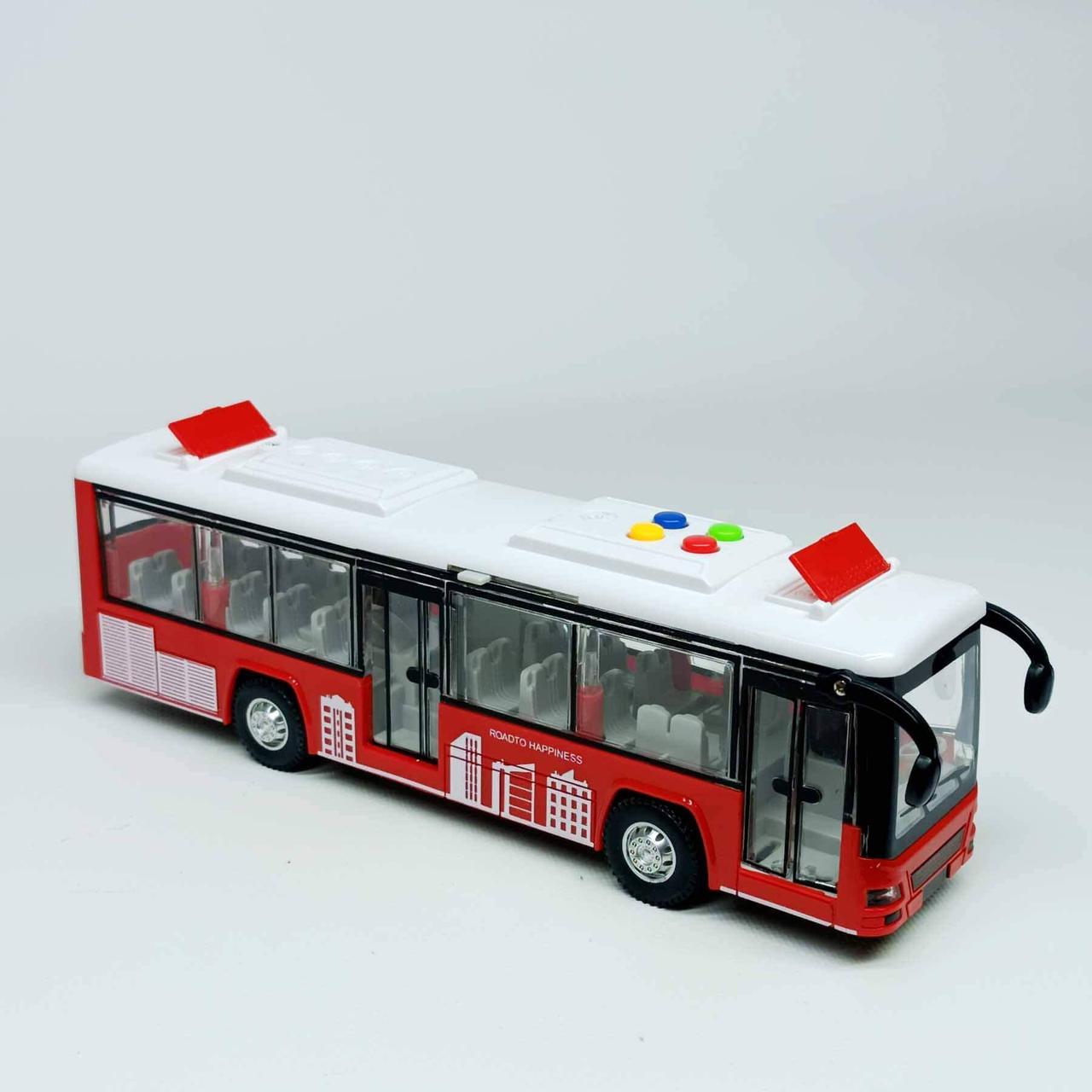 Іграшка Музичний автобус червоний 98051B - 28 см, інерційний, зі світлом і звуком