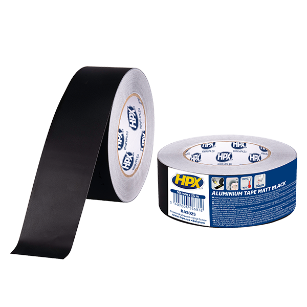 HPX AL MATT BLACK 120°С 30мкм - 50мм x 25м - Високотемпературна алюмінієва клейка стрічка чорна матова (алюмінієвий скотч)