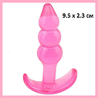 Рожевий анальний затор 9.5 х 2.3 см, Втулка триярусна з обмежувачем, Анальний стимулятор, Інтимні іграшки