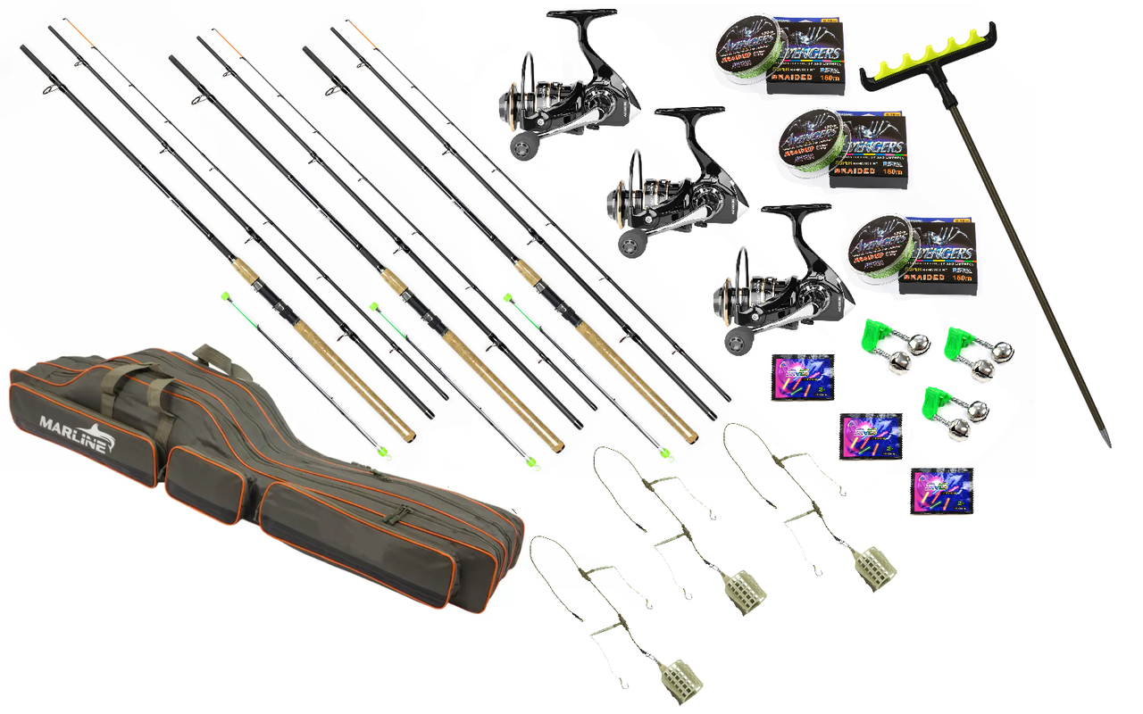 Готовий комплект фідерний на 3 вудилища BoyaBy Falcons Feeder  3,90 м тест 180 г