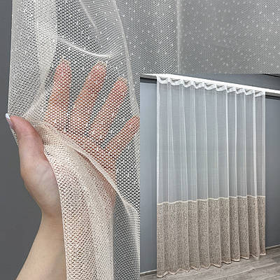 Тюль жакард. Колір білий з пудровим. Код 1673т