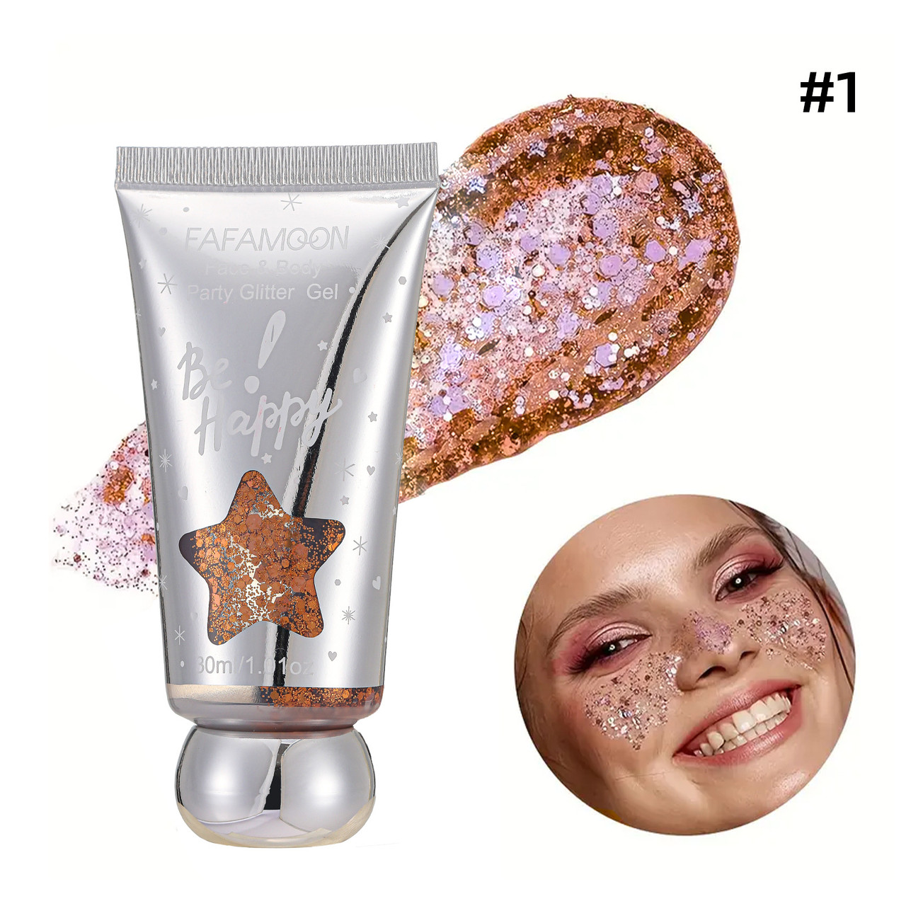 Гелевий глітер для обличчя, волосся та тіла Fafamoon Golden, 30 мл, фото 1