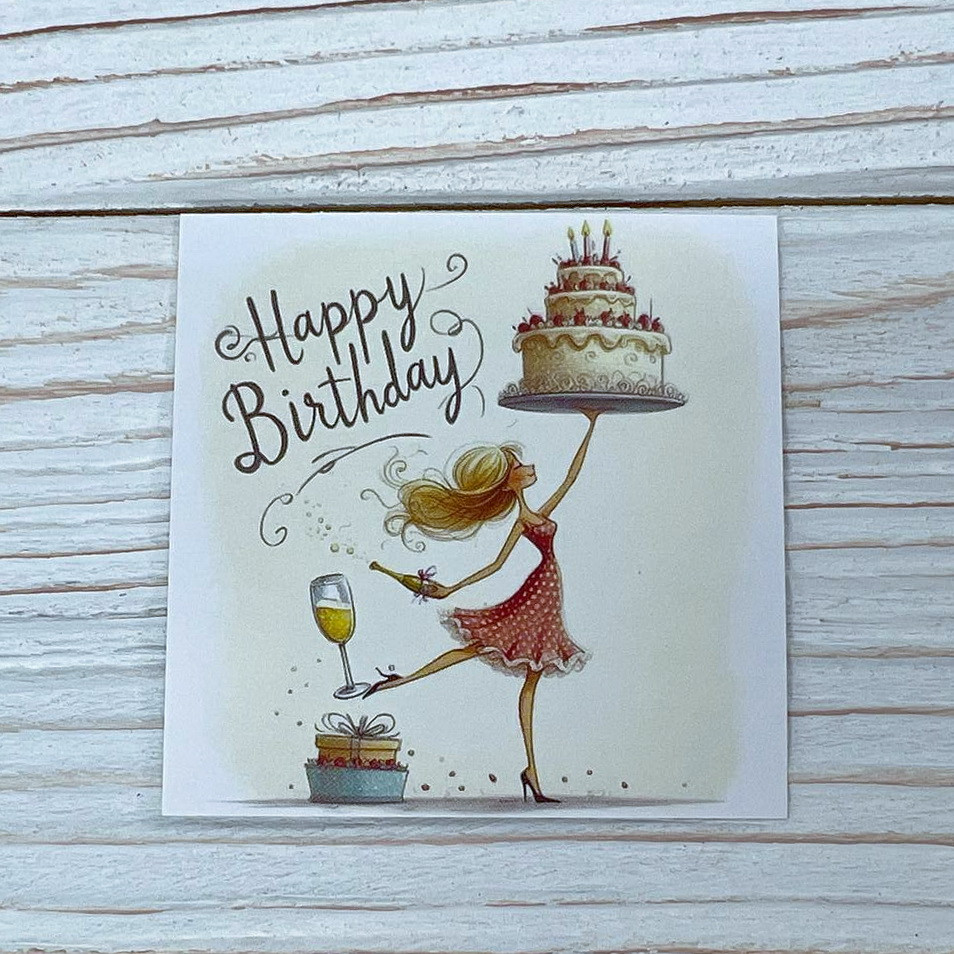 *100шт* / Бірка-листівка / 50х50мм / Друк 2-20 / Happy Birthday!