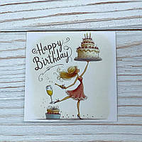 *100шт* / Бірка-листівка / 50х50мм / Друк 2-20 / Happy Birthday!