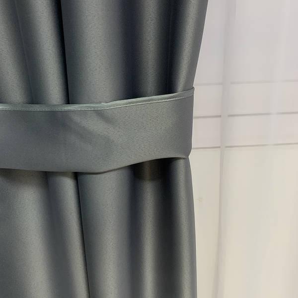 Штори БЛЕКАУТ Комплект атласних штор на тасьмі 200на270см Захист 100% Колір Сірий, фото 1