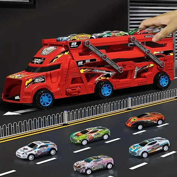 Ігровий набір іграшкова фура з розкладною трасою і пусковим механізмом, 6 машинок у комплекті, фото 1