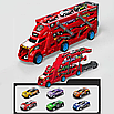 Ігровий набір іграшкова фура з розкладною трасою і пусковим механізмом, 6 машинок у комплекті, фото 5