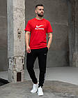 Чоловічий літній костюм Nike 3в1 Футболка + Штани + Шорти червоний з чорним комплект Найк, фото 3