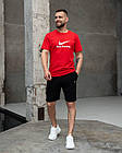 Чоловічий літній костюм Nike 3в1 Футболка + Штани + Шорти червоний з чорним комплект Найк, фото 4