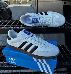 Чоловічі кросівки Adidas Samba OG white black кеди Адідас Самба білі з сірим та чорним