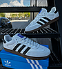 Чоловічі кросівки Adidas Samba OG white black кеди Адідас Самба білі з сірим та чорним, фото 6