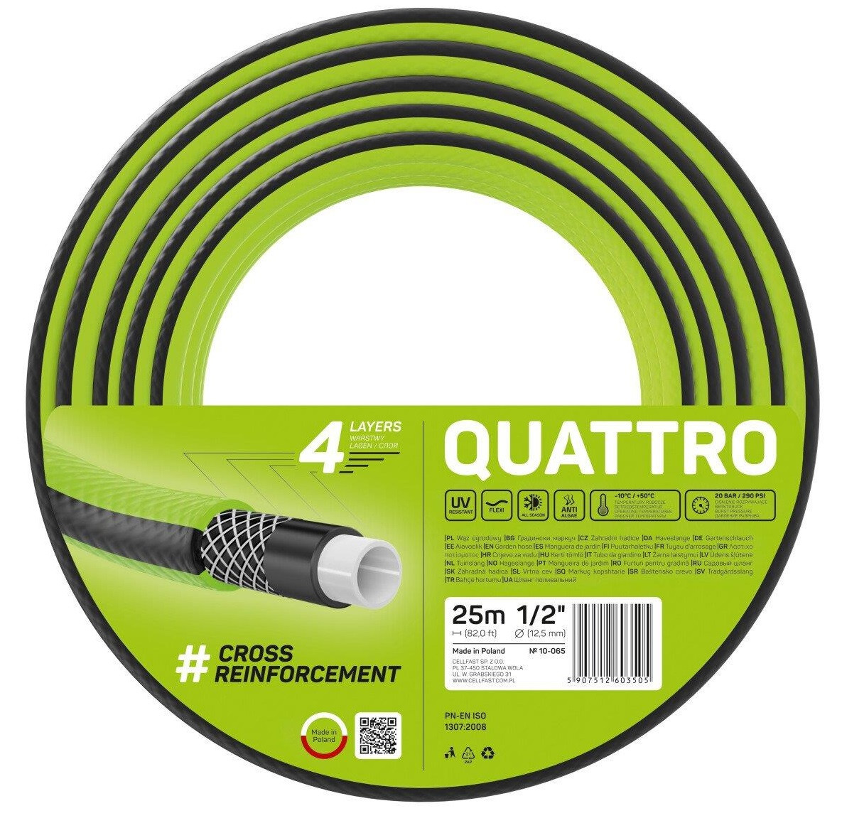 Cellfast Шланг садовий QUATTRO 1/2”, 25м, 4-х шаровий, до 20 Бар, -10…+50°C, фото 1