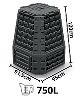 Компостер для садових відходів Prosperplast 750л EVOGREEN VARIO Чорний, фото 2