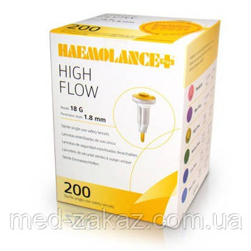Ланцет Haemolance Plus High flow, з круглою кнопкою, 18G, №200, 8963