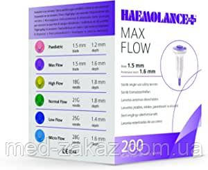 Ланцет Haemolance Plus MAX FLOW, з круглою кнопкою, лезо 1,5 мм, №200, 8964