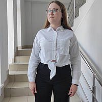 Сорочка Patiskha жіноча бавовна довгий рукав спереду кишеня зав'язка 42 біла