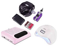 Стартовий набір для манікюру та педикюру з лампою Sun 5, фрезером 601 на 65Вт, витяжкою BQ-858-8, AS-18