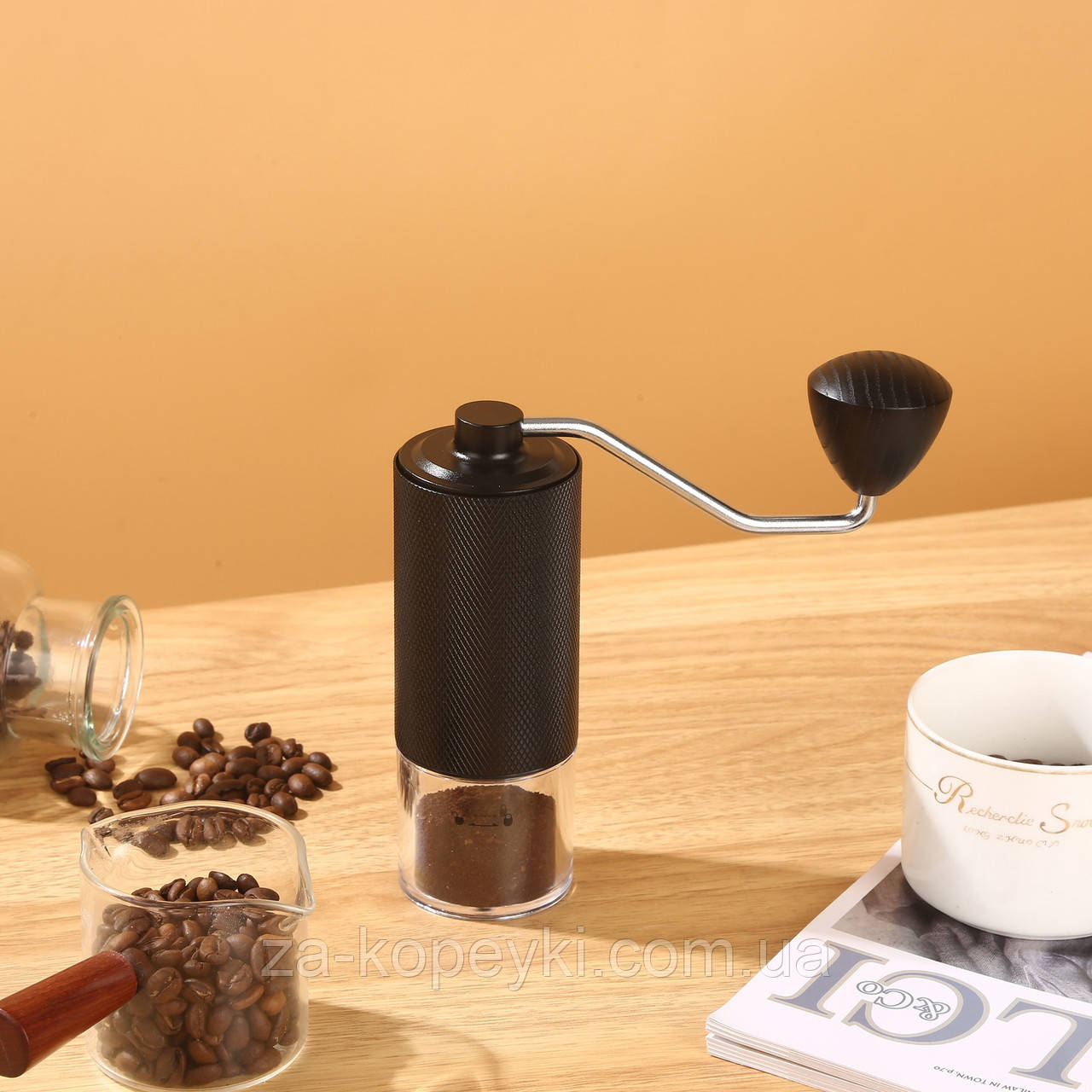 Ручна кавомолка зі сталевими конічними жорнами та металевим корпусом Чорна, фото 1