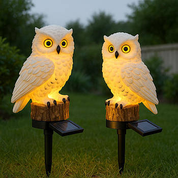 Набір 2шт Садовий ліхтар на сонячній батареї Сова, 41см / Вуличний газонний світильник водонепроникний