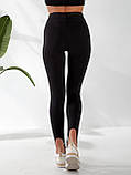 Лосини жіночі тонкі зі стрейчем зі штрипками М чорні, фото 3