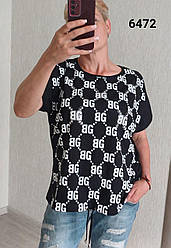 Жіноча футболка чорна з принтом в повномірному пошитті розміри М (50/52), L (52/54)