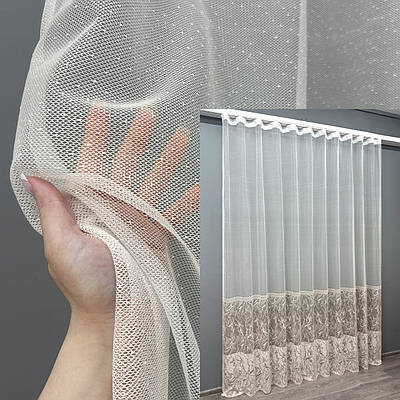 Тюль жакард. Колір білий з бежевим. Код 1668т