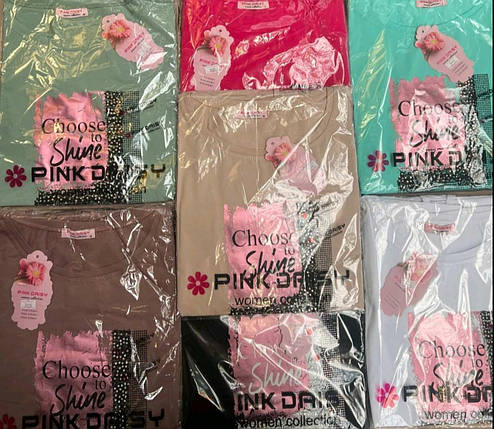 Футболка жіноча батал оливкового кольору з принтом і шнурочком по низу розміри М (50/52), L (52/54), фото 2