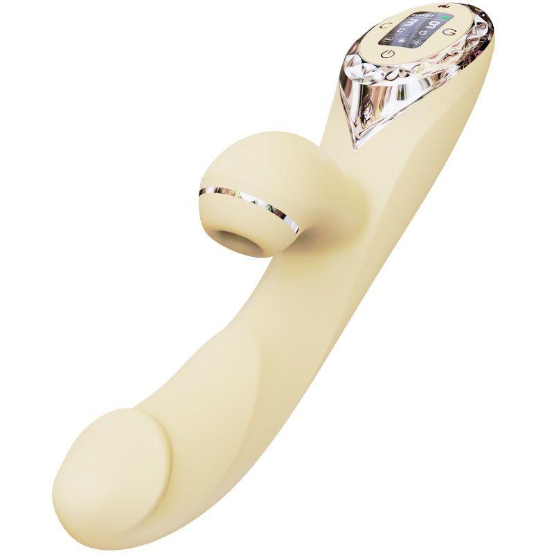 Вакуумний вібратор-кролик з підігрівом KISSTOY A-King Pro Yellow, з LED-екраном, фото 1