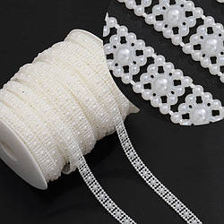 Напівнамистини на нитці Декоративна стрічка 10 мм 1 м Білий