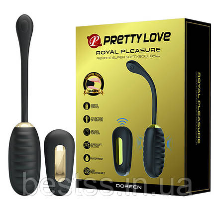 Віброяйце з 12 режимам вібрації та бездротовим пультом керування Pretty Love Doreen Black, фото 1