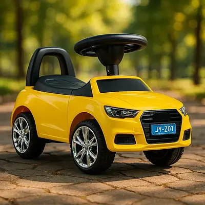 Жовта BMW каталка машинка від 1 року - світло звук EVA колеса / Дитячий толокар автомобіль для розвитку моторики