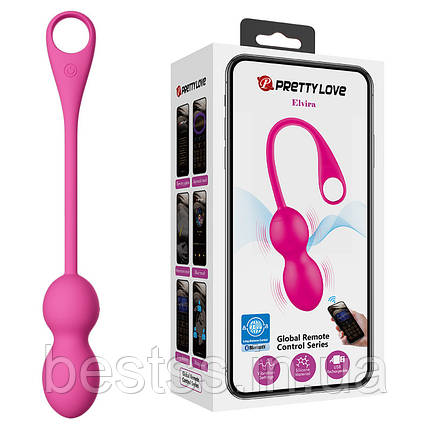 Вагінальні віброкульки з 12 режимами вібрації та керуванням через додаток Pretty Love Elvira Balls Pink, фото 1