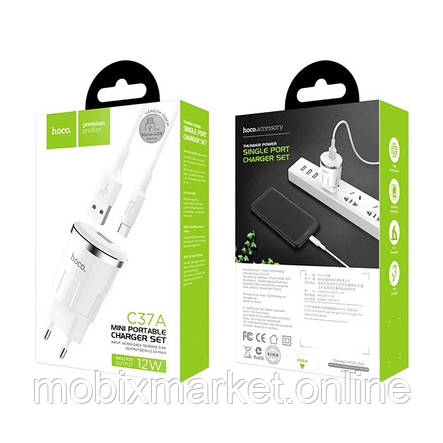 МЗП HOCO C37A Thunder Power Charger 2.4A 1USB + кабель Micro white, фото 2
