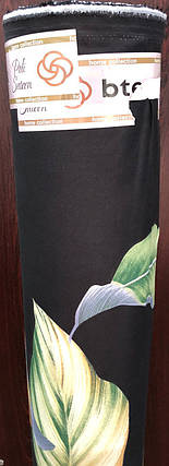 Чорна тканина 220 см для постільної білизни Полісатин 135 рослинний принт листя, у рулоні 60м, фото 2