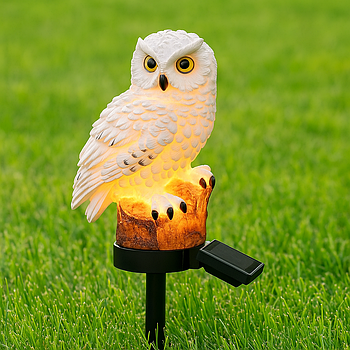 Садовий світильник на сонячній батареї 41см, Сова, Білий / Світлодіодний ліхтар водонепроникний